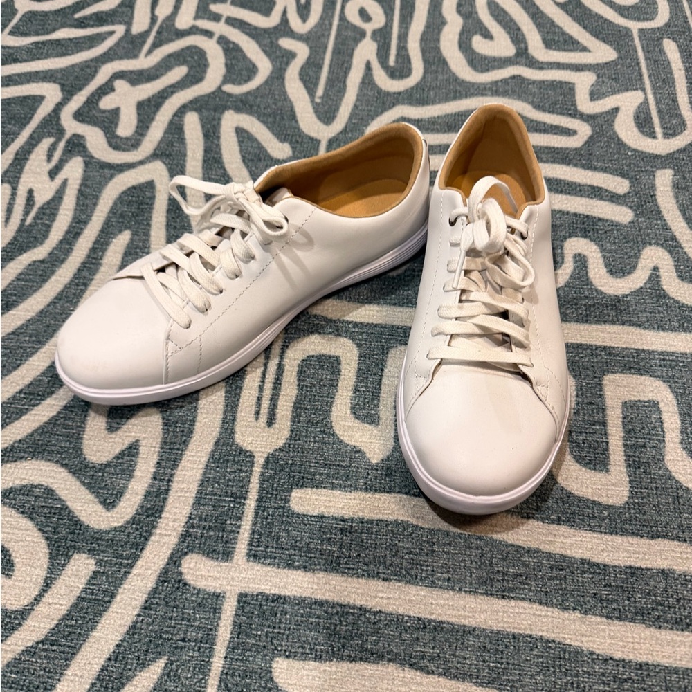 Cole Haan Grand Crosscourt White Leather Low-Top Lace-Up Sneakers  8W WIDE